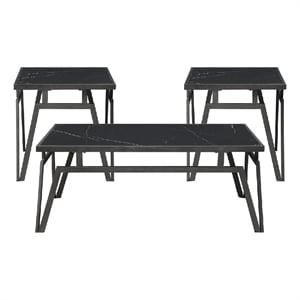 Howie 3pc Coffee and End Table Set- Black Sintered Stone- Bronze