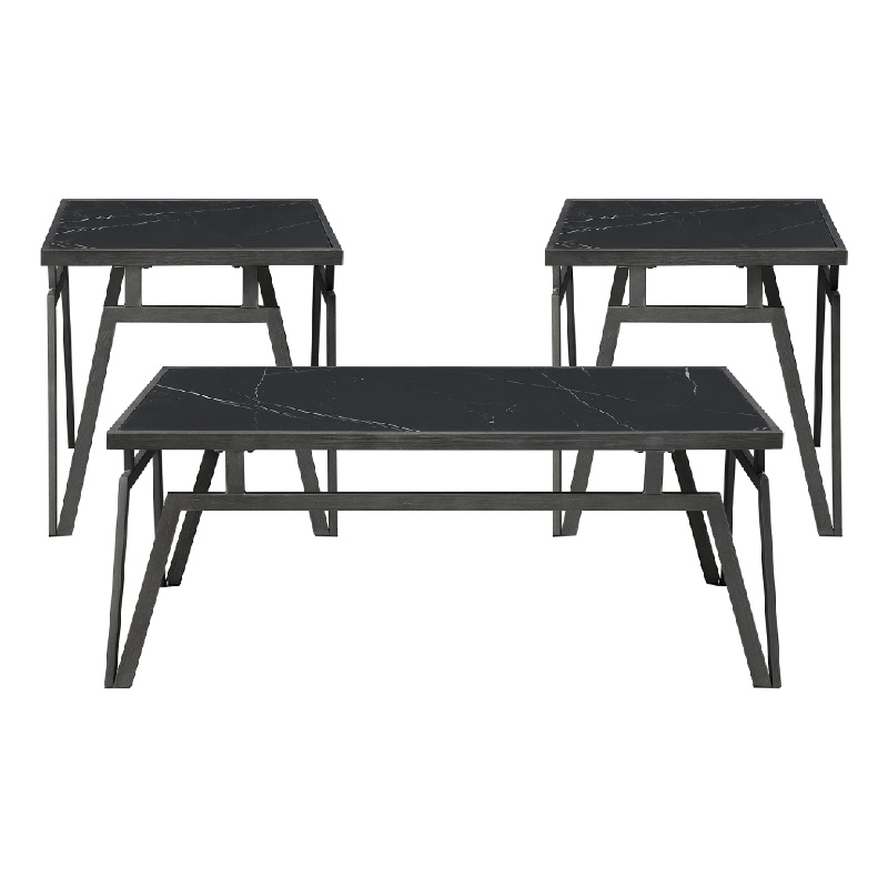 Howie 3pc Coffee and End Table Set- Black Sintered Stone- Bronze