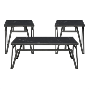 Howie 3pc Coffee and End Table Set- Black Sintered Stone- Bronze