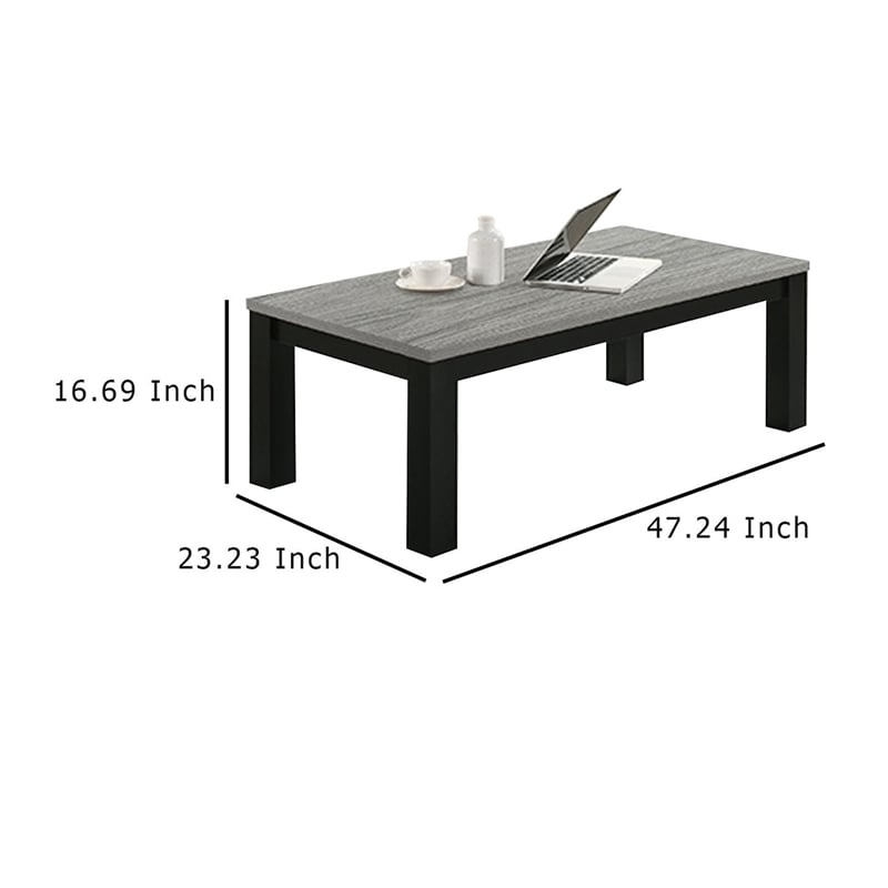 Tex 3pc Coffee and Side End Table Set- Gray Top- Black Wood Legs