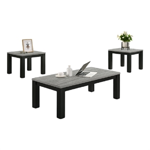 Tex 3pc Coffee and Side End Table Set- Gray Top- Black Wood Legs