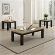 Tex 3pc Coffee and Side End Table Set- Brown Top- Black Wood Legs