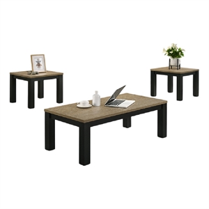 Tex 3pc Coffee and Side End Table Set- Brown Top- Black Wood Legs