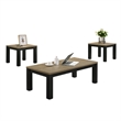 Tex 3pc Coffee and Side End Table Set- Brown Top- Black Wood Legs