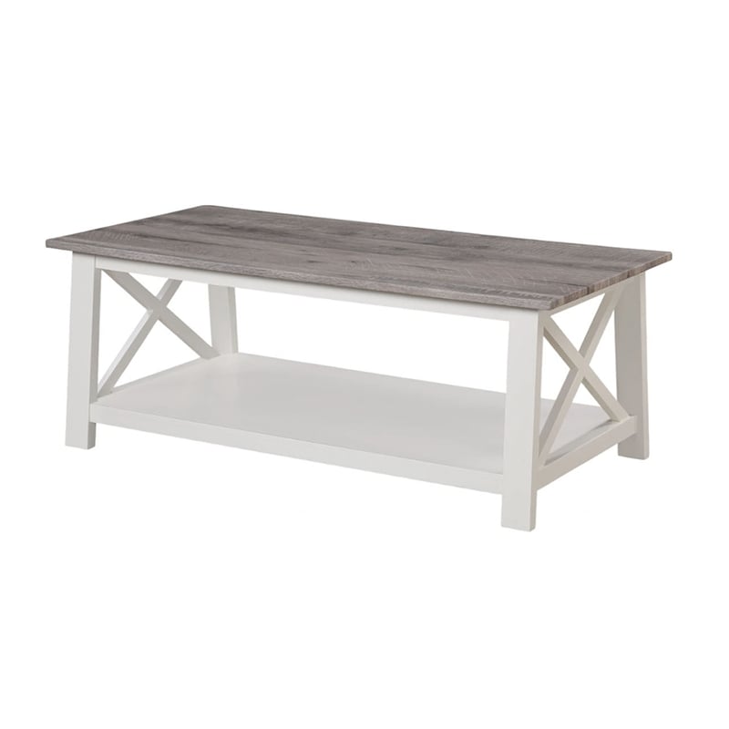 Heo 3pc Coffee and Side End Table Set- Gray Wood Top- White X Legs