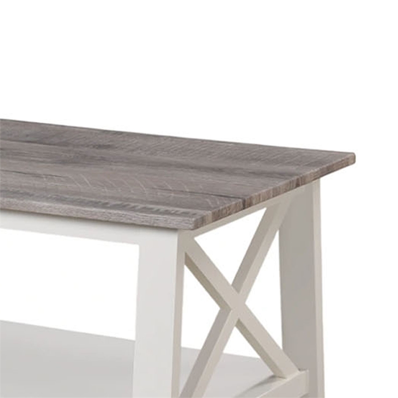Heo 3pc Coffee and Side End Table Set- Gray Wood Top- White X Legs