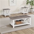 Heo 3pc Coffee and Side End Table Set- Gray Wood Top- White X Legs