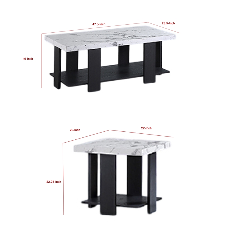 Birz 3pc Coffee and Side End Table Set- Beige Wood Top- Gray Base