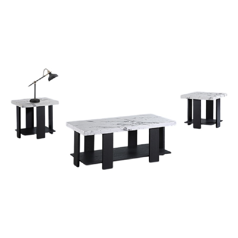 Birz 3pc Coffee and Side End Table Set- Beige Wood Top- Gray Base