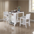 Ham 3 Piece Counter Height Compact Dining Table- Chair Set- White Wood