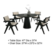 Bili 5pc Round Dining Table and 4 Armchairs Set- Open Back- Beige- Black
