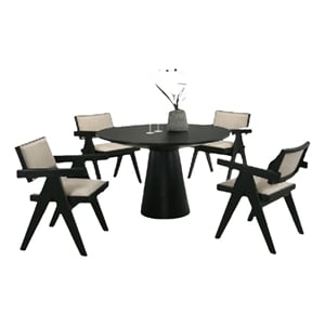Bili 5pc Round Dining Table and 4 Armchairs Set- Open Back- Beige- Black