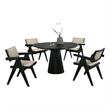 Bili 5pc Round Dining Table and 4 Armchairs Set- Open Back- Beige- Black
