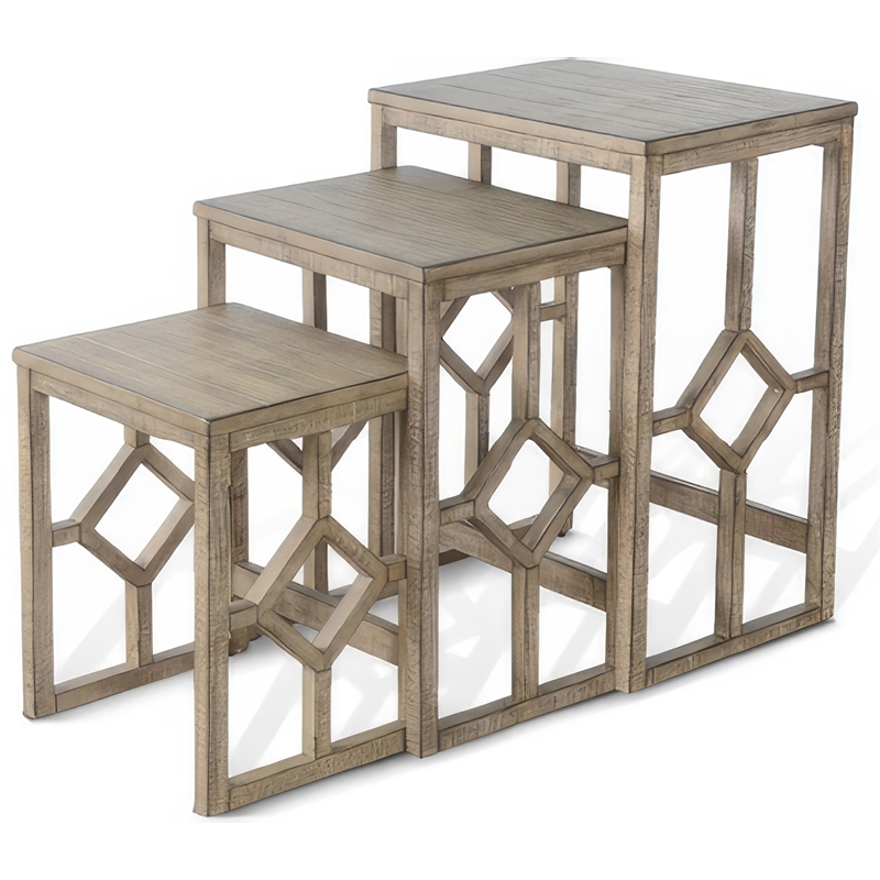 Rena 3 Piece Nesting Accent Table Set - Geometric Frame - Solid Mahogany Wood