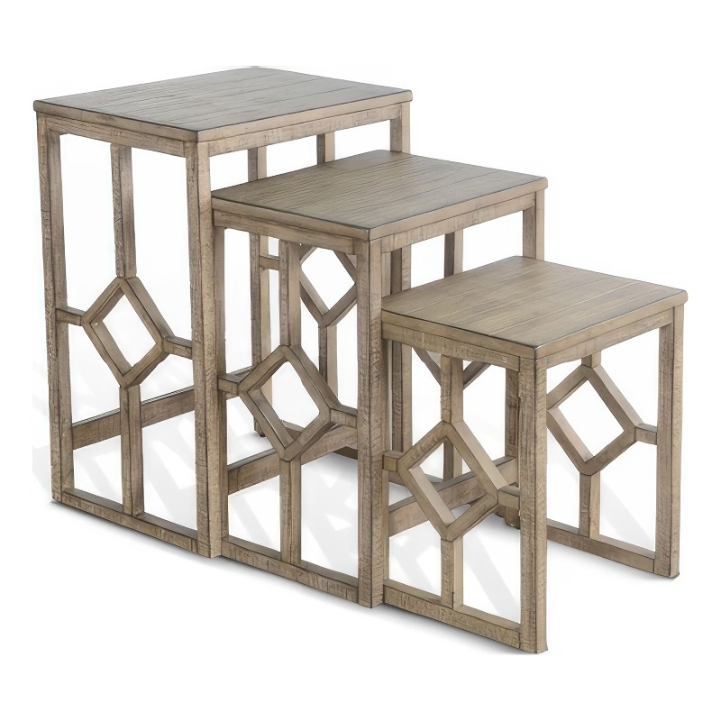Rena 3 Piece Nesting Accent Table Set - Geometric Frame - Solid Mahogany Wood