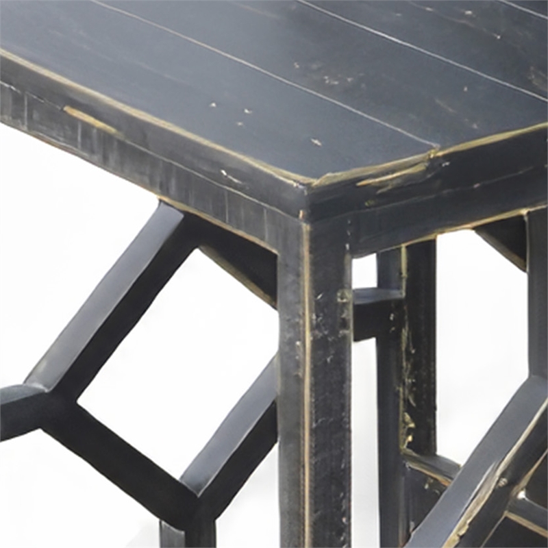 Rena 3 Piece Nesting Accent Table Set- Slatted- Rustic Black Mahogany