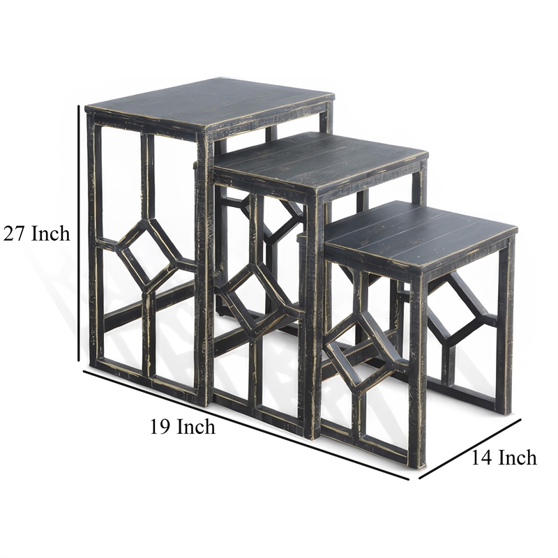 Rena 3 Piece Nesting Accent Table Set- Slatted- Rustic Black Mahogany