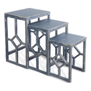 Rena 3 Piece Nesting Accent Table Set- Slatted- Rustic Blue Mahogany