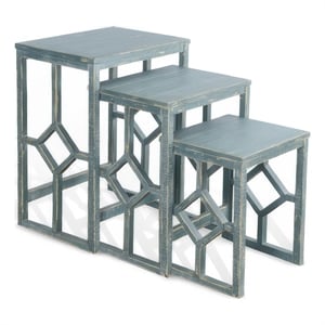 Rena 3 Piece Nesting Accent Table Set- Slatted- Rustic Green Mahogany