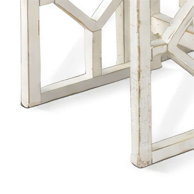 Rena 3 Piece Nesting Accent Table Set- Slatted- Rustic White Mahogany