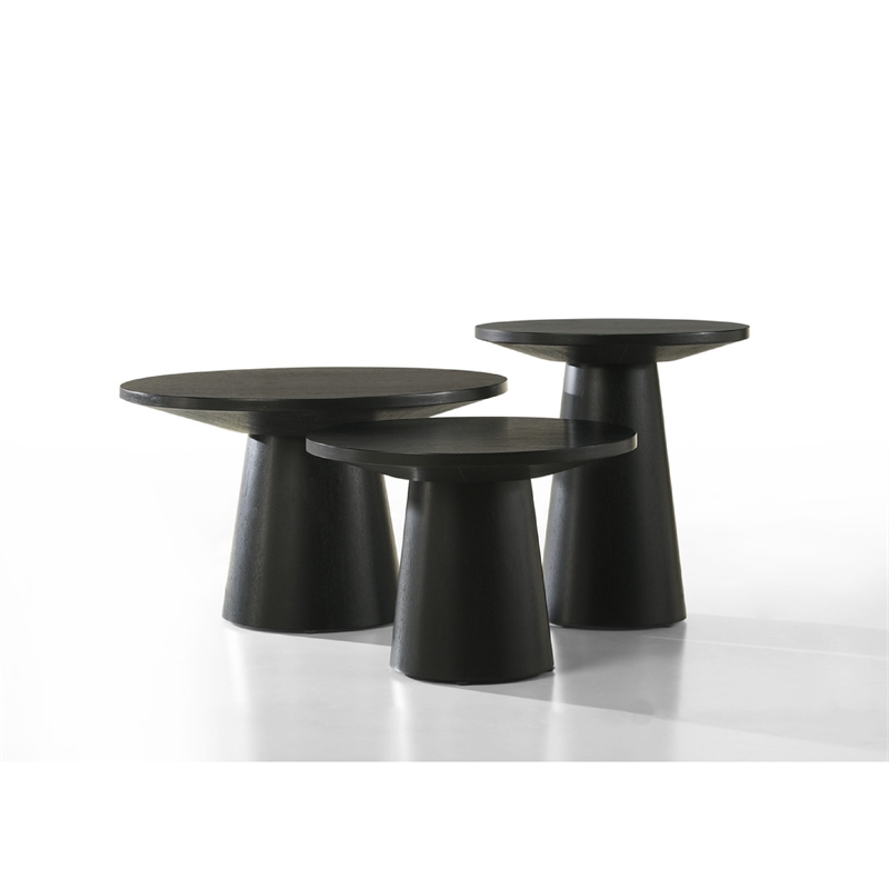Bili 3pc Round Coffee- End and Console Table Set- Ebony Black Wood