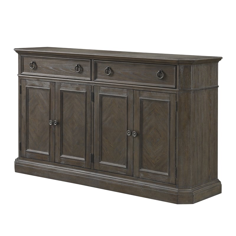 Koa 66 Inch Sideboard Server Console- 2 Beveled Drawers- Driftwood Brown