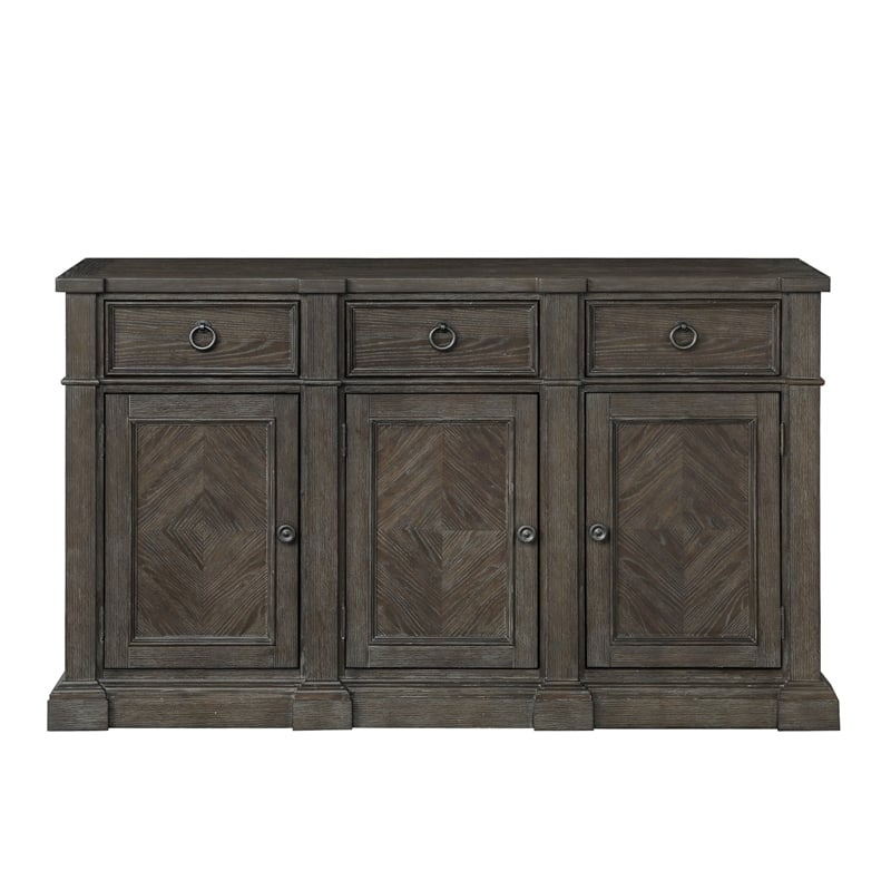 Koa 67 Inch Sideboard Server Console- 3 Beveled Drawers- Driftwood Brown