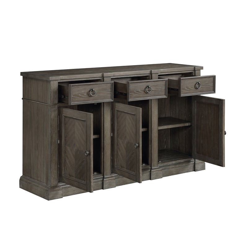 Koa 67 Inch Sideboard Server Console- 3 Beveled Drawers- Driftwood Brown