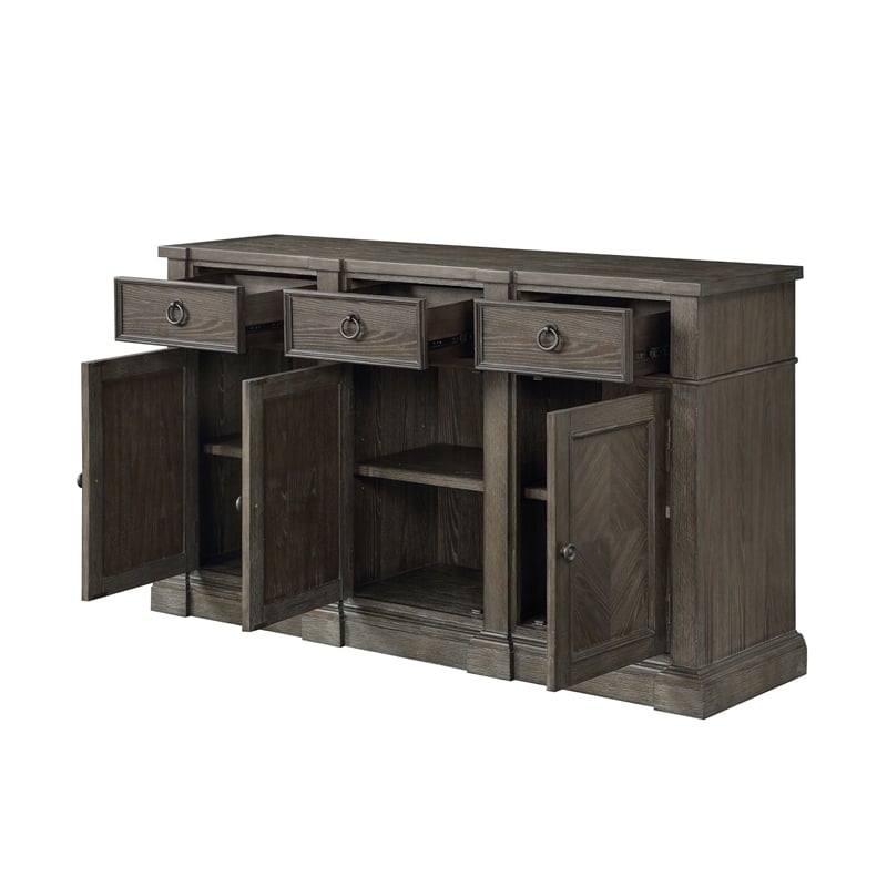 Koa 67 Inch Sideboard Server Console- 3 Beveled Drawers- Driftwood Brown