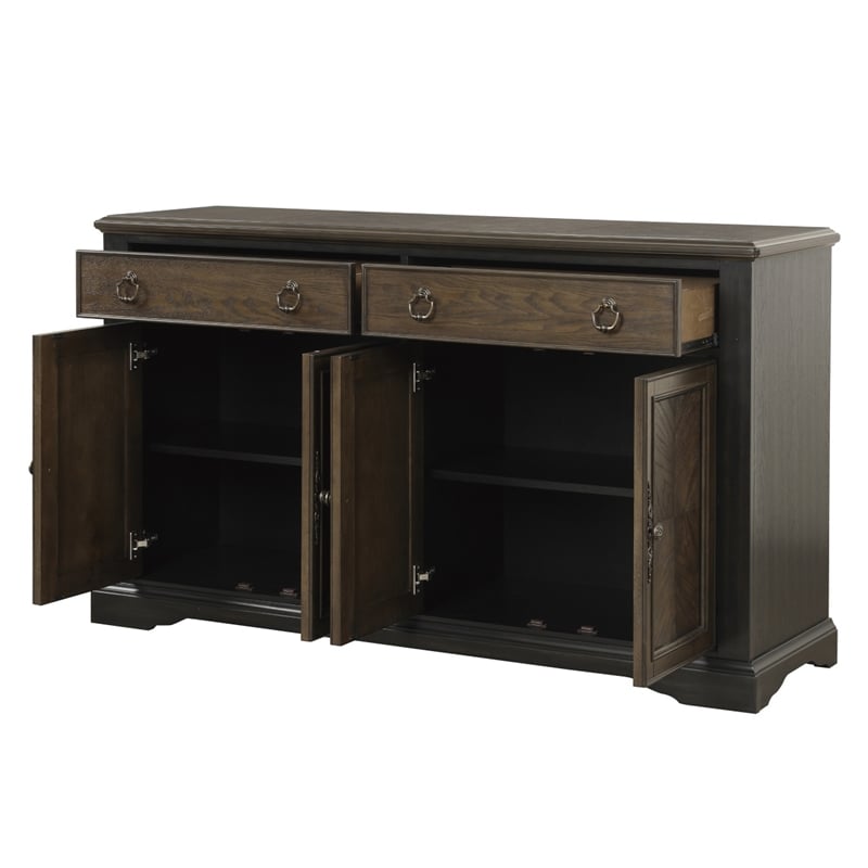 Tom 66 Inch Sideboard Server Cabinet- 2 Drawers- Inner Shelves- Brown Wood