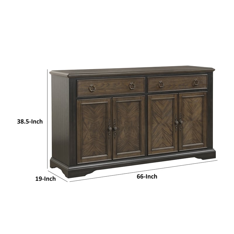 Tom 66 Inch Sideboard Server Cabinet- 2 Drawers- Inner Shelves- Brown Wood