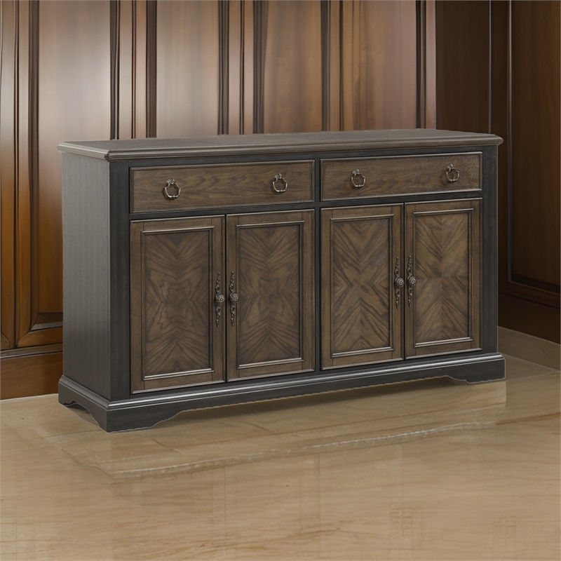 Tom 66 Inch Sideboard Server Cabinet- 2 Drawers- Inner Shelves- Brown Wood