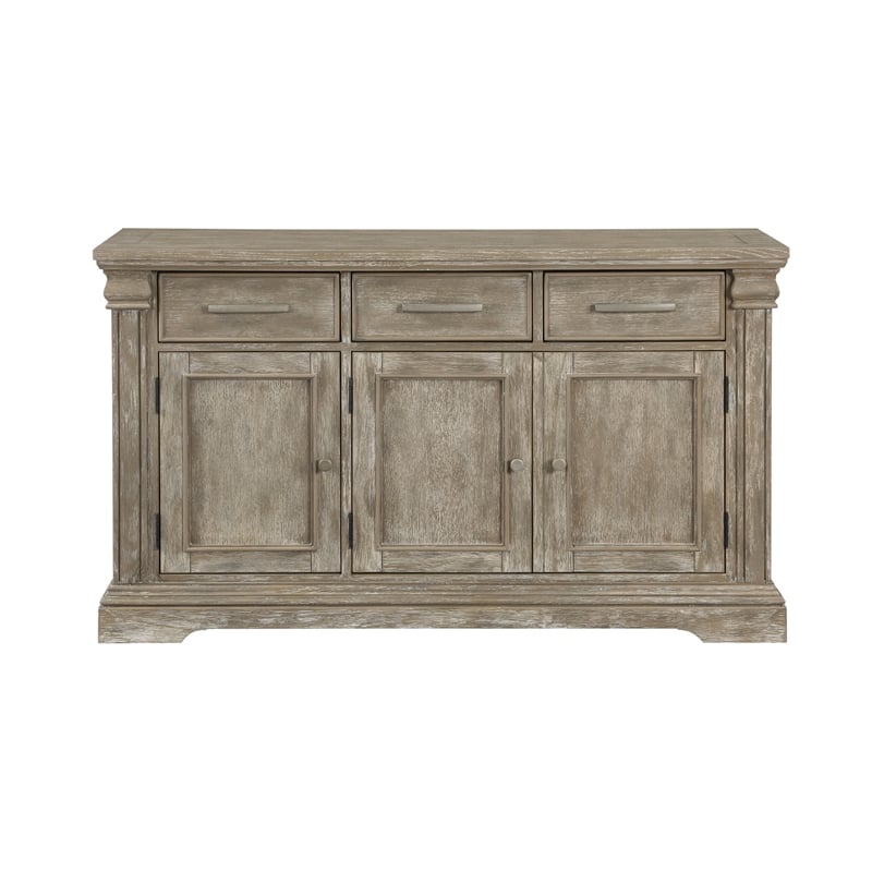 Ruth 60 Inch Sideboard Server Buffet- 3 Drawer- 3 Cabinet- Rustic Gray Wood