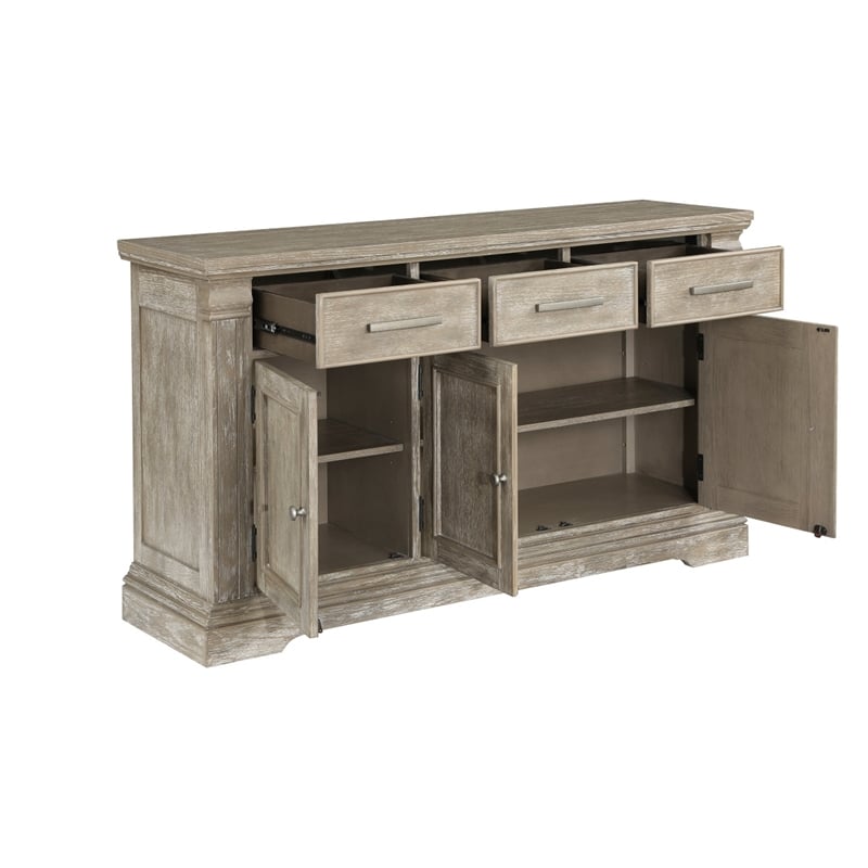Ruth 60 Inch Sideboard Server Buffet- 3 Drawer- 3 Cabinet- Rustic Gray Wood