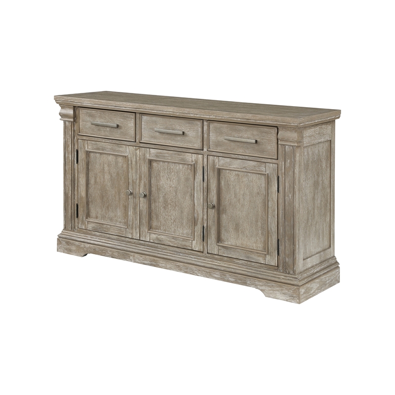 Ruth 60 Inch Sideboard Server Buffet- 3 Drawer- 3 Cabinet- Rustic Gray Wood
