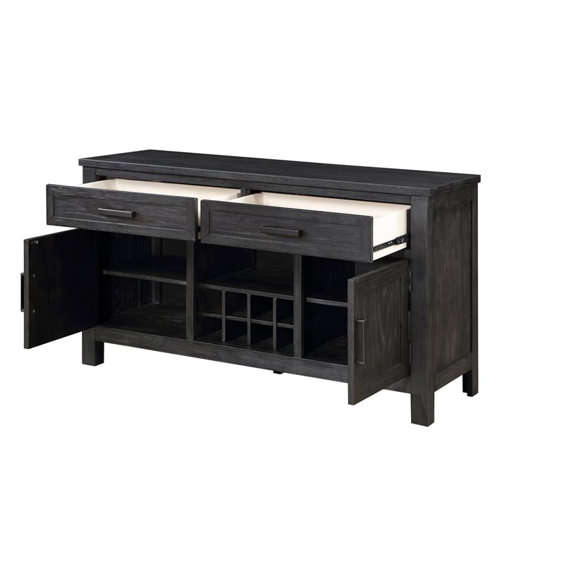 Lory 54 Inch Sideboard Server Buffet- 2 Drawers- Cabinets- Wine Rack- Black