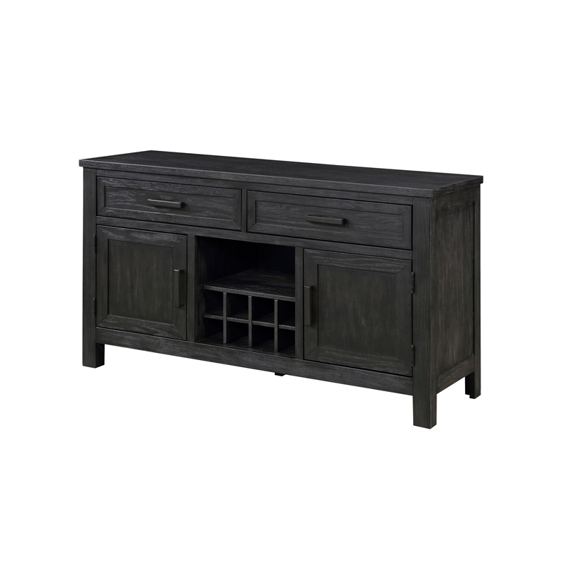 Lory 54 Inch Sideboard Server Buffet- 2 Drawers- Cabinets- Wine Rack- Black