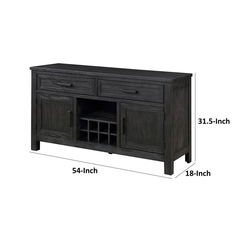 Lory 54 Inch Sideboard Server Buffet- 2 Drawers- Cabinets- Wine Rack- Black