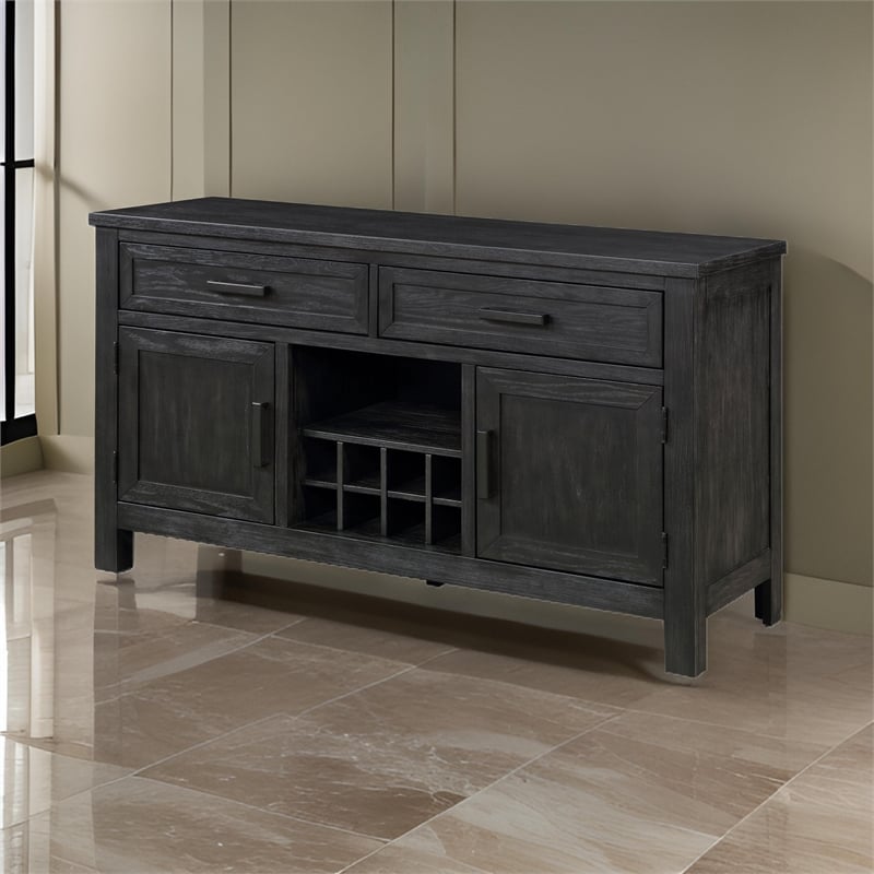 Lory 54 Inch Sideboard Server Buffet- 2 Drawers- Cabinets- Wine Rack- Black