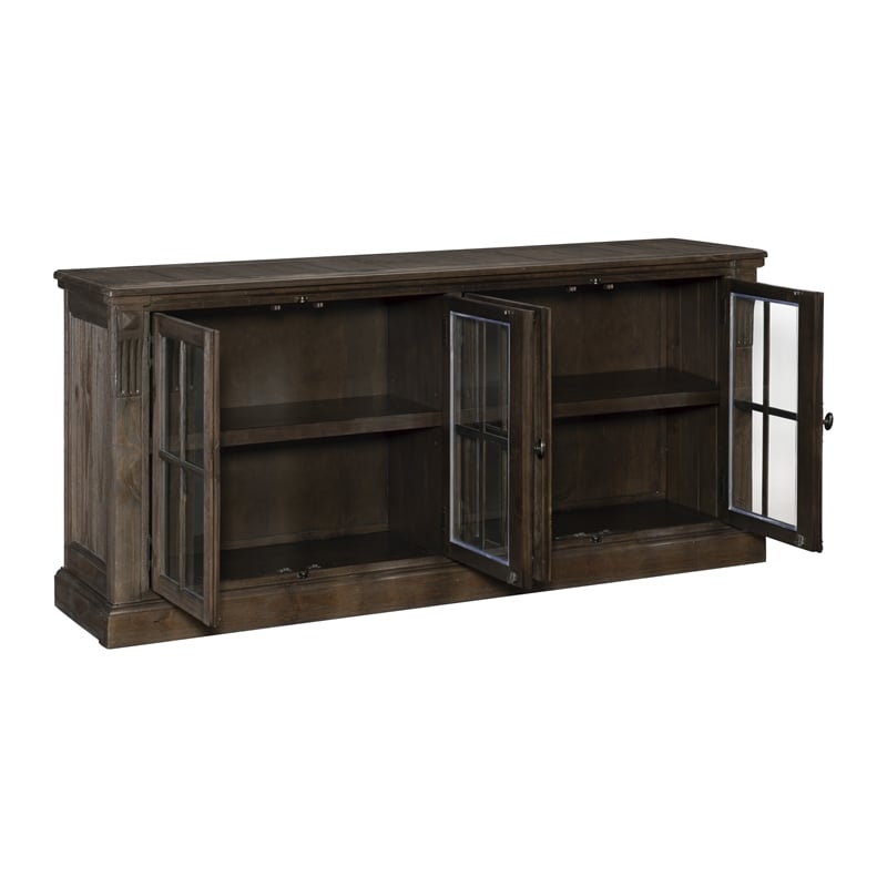 Vill 73 Inch Sideboard Buffet Server- 2 Double Door Cabinets- Brown Wood