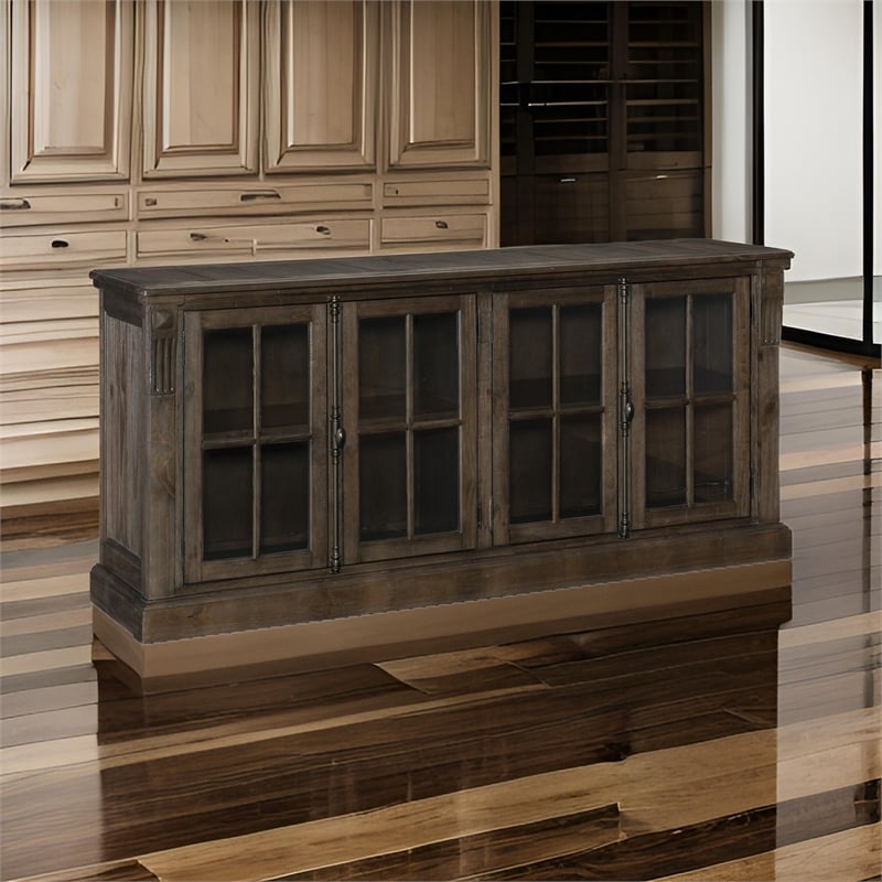 Vill 73 Inch Sideboard Buffet Server- 2 Double Door Cabinets- Brown Wood