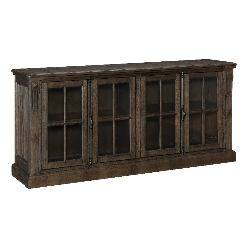 Vill 73 Inch Sideboard Buffet Server- 2 Double Door Cabinets- Brown Wood