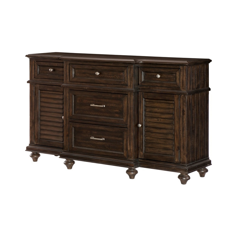 Berey 59 Inch Sideboard Buffet- 5 Drawers- 2 Cabinets- Rich Brown Wood