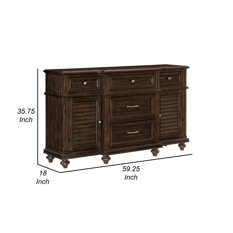 Berey 59 Inch Sideboard Buffet- 5 Drawers- 2 Cabinets- Rich Brown Wood