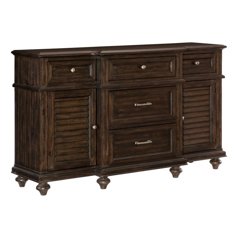 Berey 59 Inch Sideboard Buffet- 5 Drawers- 2 Cabinets- Rich Brown Wood