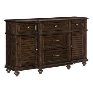 Berey 59 Inch Sideboard Buffet- 5 Drawers- 2 Cabinets- Rich Brown Wood