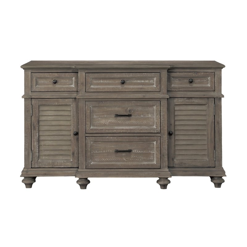 Berey 59 Inch Sideboard Buffet- 5 Drawers- 2 Cabinets- Taupe Brown Wood