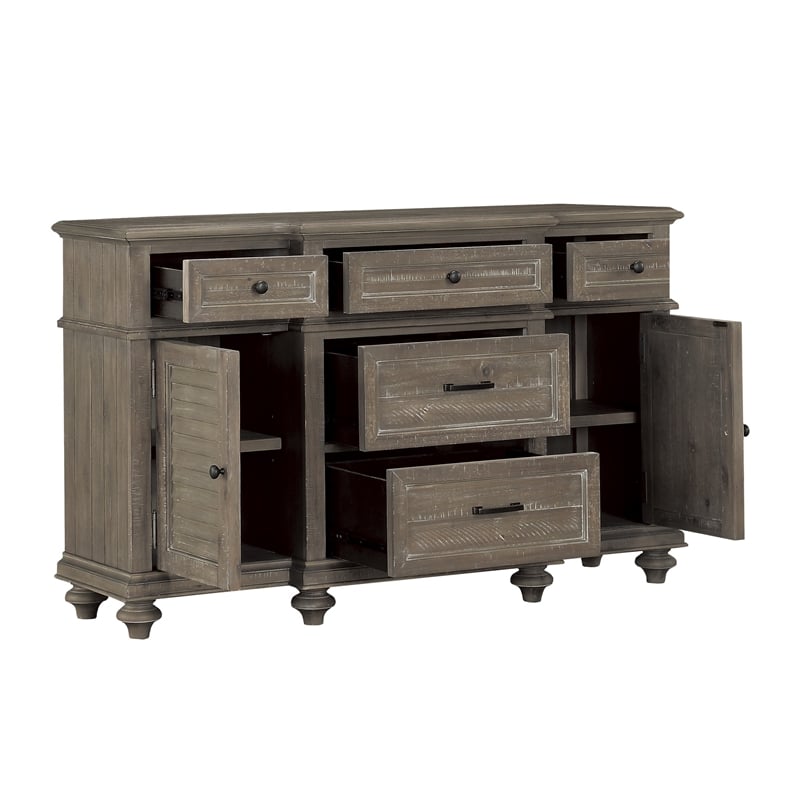Berey 59 Inch Sideboard Buffet- 5 Drawers- 2 Cabinets- Taupe Brown Wood
