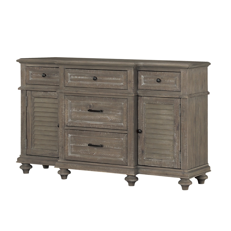 Berey 59 Inch Sideboard Buffet- 5 Drawers- 2 Cabinets- Taupe Brown Wood