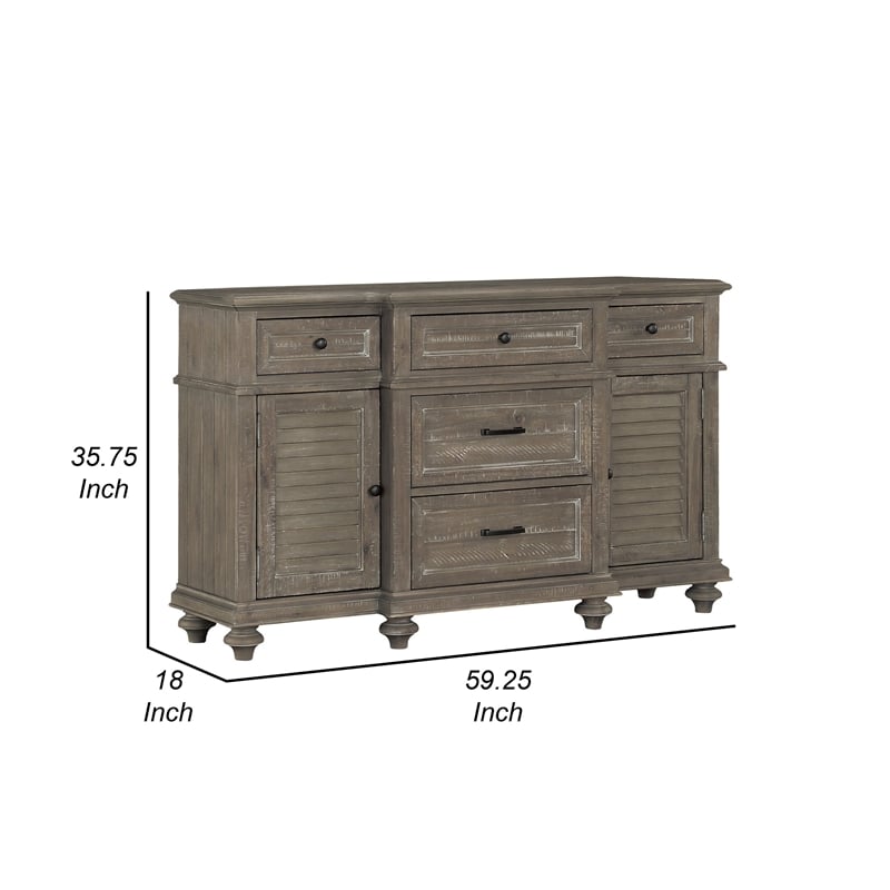 Berey 59 Inch Sideboard Buffet- 5 Drawers- 2 Cabinets- Taupe Brown Wood
